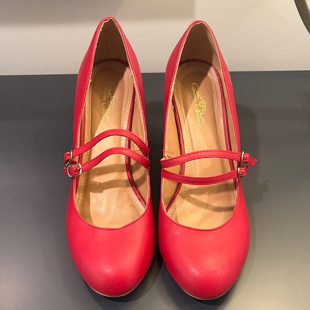 Journee Collection Red Double Strap Heels